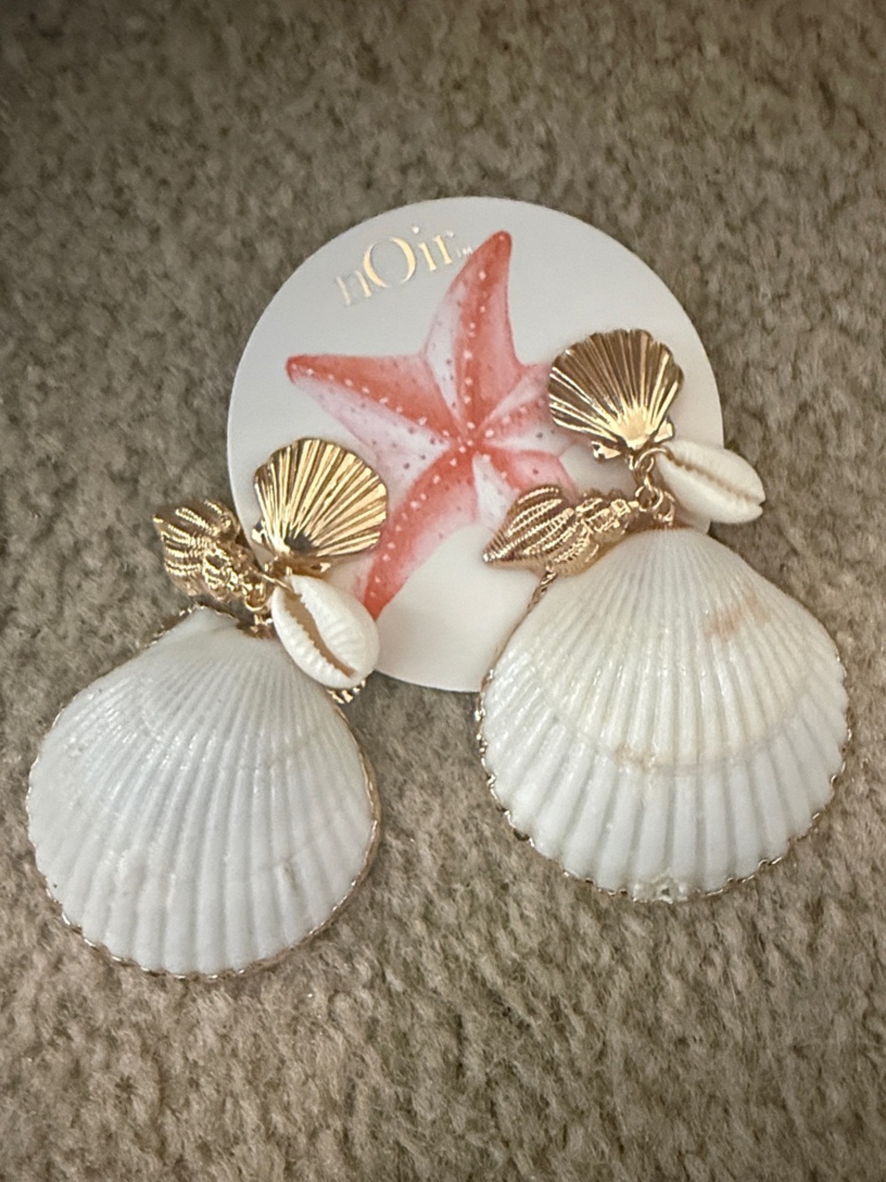 Shell Drop Earrings with Gold Accents - White
